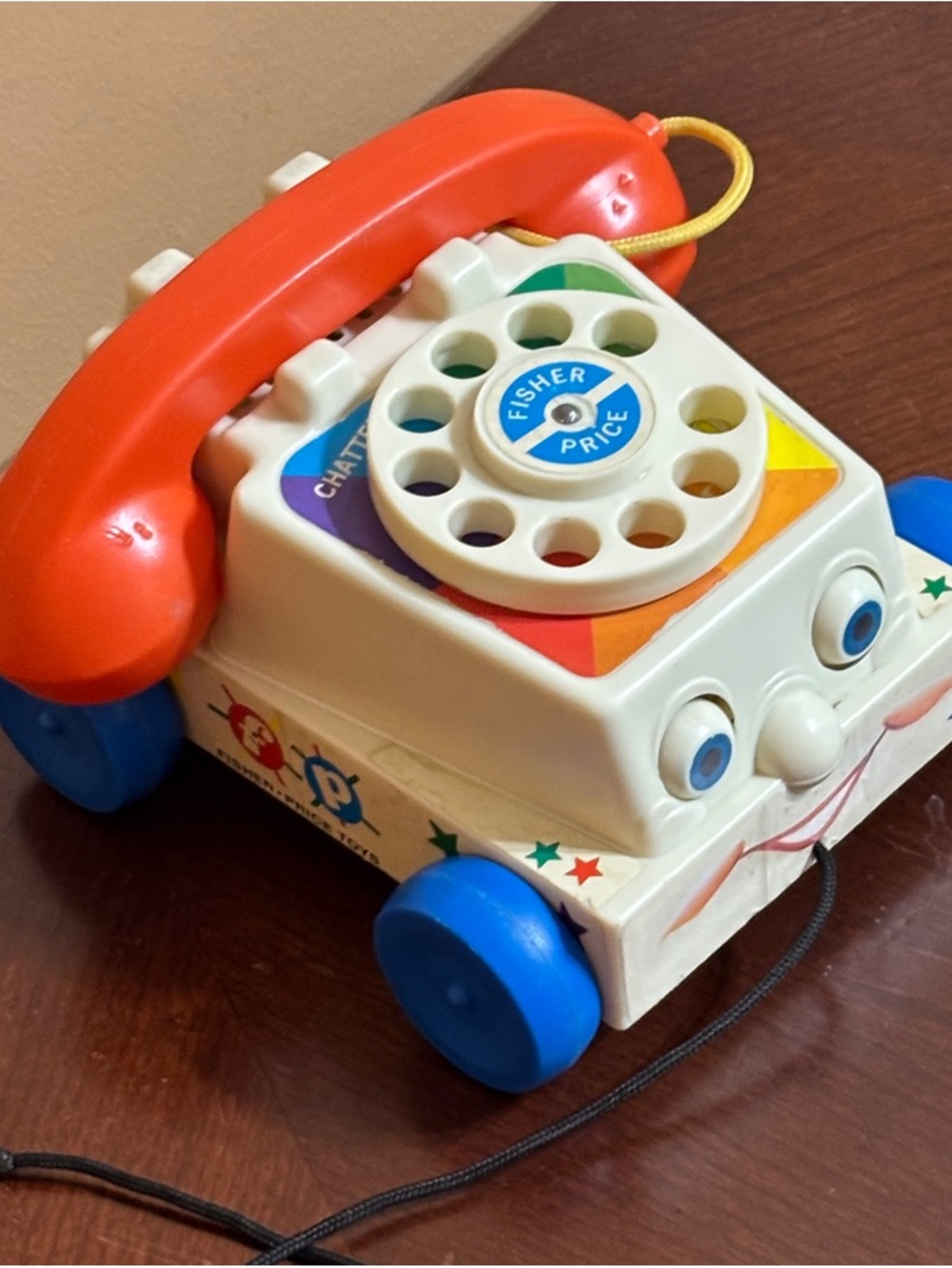 Fisher-Price Vintage Rotary Pull Phone Toy - White, Red, Blue, Yellow, Green